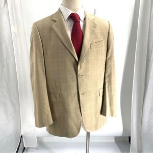 Jack Victor Size 42L Wheat Color Windowpane 2 Button Wool Sport Jacket